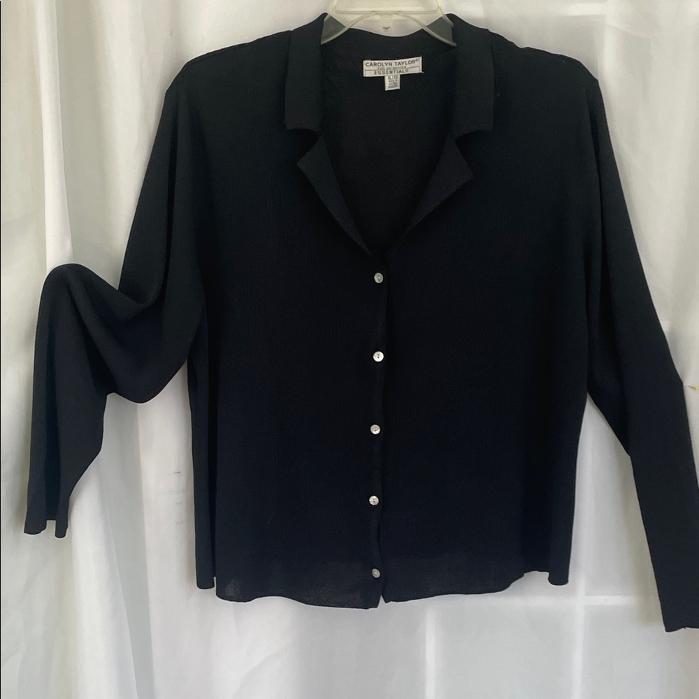 Carolyn Taylor Black ButtonFront Cardigan 65% Rayon 35% Nylon PTP25, L25, Arm16